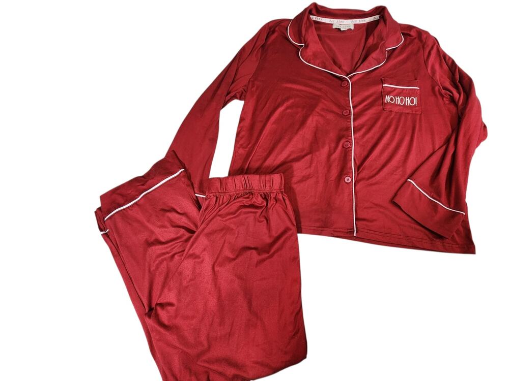Rae‎ Dunn Red Christmas Pajama Set XL Ho Ho Ho Button Front Lounge Sleepwear